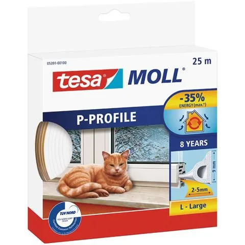 Endast denna vecka P-list 05391-00100-00 Tesa Tätningslist EPDM, 25 m, 9 mm x 5.5 mm Vit